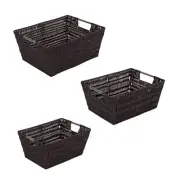 Simplify 3 Pack Set Rattan Tote Storage Baskets, Chocolate