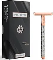 GIANNOTTI® Safety razor set for men and women including 5 double blades, plastic-free razor, zero waste (silver rose)