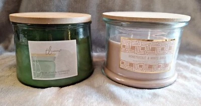 Tru Living Candles 2 Wick Lot Of 2 Honeysuckle And Birch Palm Leaf Cypress