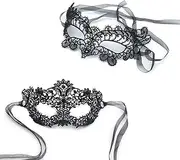 iMapo 2 Pack Masquerade Mask for Women, Mardi Gras Party Lace Masks, Prom Princess Venetian Masks - Black