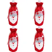 4x LVD Polyester Wine Bottle Cover Holder Santa Bag Christmas Decor 28cm Red