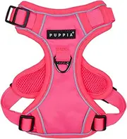 [Puppia] Neon Dog Harness H Sturdy Adjustable Neck and Chest Reflective Front and Back D-Ring for Small and Medium Dogs, Pink, Small