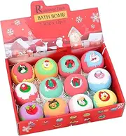 12PCS Bath Bombs Set for with Santa Claus Snowman Elk for Baby Girl Women Relaxing & Organic ential Oil Gold