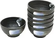 Small Donburi Udon Shop Classic Kiln Flame, Black Crystal, 6 Piece Set of 6 (15.5 cm) Favorite Bowls, Value Set of 6 (Amazon.co.jp Exclusive) (Commercial Use) Mino Ware Made in Japan Long-Established