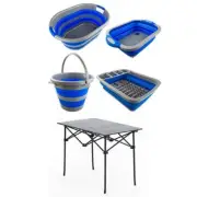 Kings Collapsible Sink + 10L Bucket + Laundry Basket + Dish Rack + Camping Table