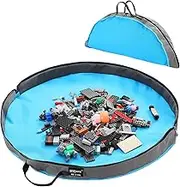 Portable Toy Storage Organizer & Play Mat - Blue Zipper Toy Storage Bag - Easy Clean Up - Building Blocks Storage Case