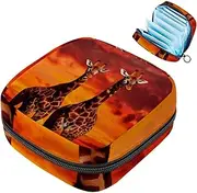 Period Bag,Sanitary Napkin Storage Bag,Africa Animal Giraffe Sunset,Tampon Holder for Purse