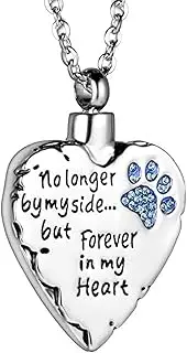 KETIME Blue Crystal Dog Paw No Longer by My Side,But Forever in My Heart Cremation Urn Pendant for Ashes