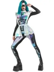 Metallic Space Lady Spaceman Cadet Astronaut Alien Jetsons Costume Silver