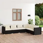 Patio Furniture Sets 6 Piece Garden Lounge Set with Cushions Poly Rattan Black