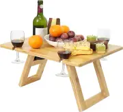 Portable Picnic Table, Foldable Table with Wine Bottle and Wine Glass Holders...