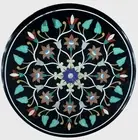 18 Inches Floral Design Inlay round Coffee Table Top Black Marble Side Table