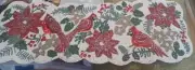Red Cardinals ,Poinsettia Beaded Table Runner Christmas New 36" Rachael Zoe