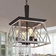 USOR Farmhouse Chandelier 4 Lights Rustic Vintage Pendant Lights L38xH47cm Lantern Ceiling Light Fixture Industrial Island Light Chandeliers for Kitchen Island Dining Room Living Room Bulbs Included