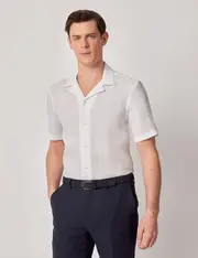 Hawes & Curtis White Pure Linen Slim Short Sleeve Shirt | Revere Collar Size: XXL