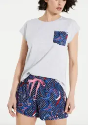 NEW PETER ALEXANDER PAISLEY GREY MARLE TEE & SHORTS WOMENS MEDIUM M RRP$99.90