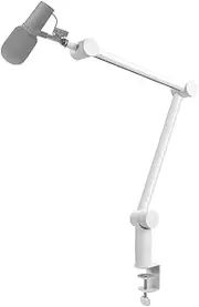 BOMGE Boom Arm Mic Stand - Adjustable Heavy Duty Suspension Boom Scissor Arm Stand with Cable Management Channels, Desk Clamp for Podcasts, Streaming, Gaming, Home Office, Recording (White) (MS808)