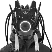 LIAN Punk Mask Helmet LED Light Futuristic Techwear Mask Gothic Mask Sci-Fi Full-Face Cyberpunk Helmet Cosplay Costume Mask with Braids Halloween Music Festival Party