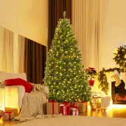 Costway2.4 M Pre-Lit Artificial Christmas Tree with Multicolored LED Lights for Festival