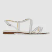 $625 Alexandre Birman Women's White Alana Flat Crystal Sandal Shoes Size 35