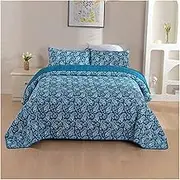 Full Queen Size Quilt Set Bohemian Geometric Striped Printed Bedspreads Soft Lightweight Cotton Bedspread Modern Style Floral Coverlet for All Season 3 Piece