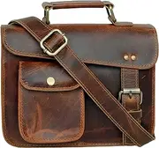 [jaald] small Leather messenger bag shoulder bag cross body vintage messenger bag for women & men satchel (7 x 9)