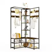 FIN Large Industrial Corner Coat Stand Free Standing Shoes Bench Hall Tree Entryway