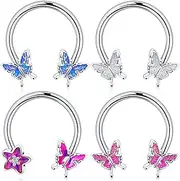 [Hicarer] 4 Pieces Septum Horseshoe Hoop Ring 16g Butterfly Nose Rings Earring Cartilage Earring Hoop Captive Bead Tragus Daith Helix Piercing Body Jewelry for Women Man, Stainless Steel, 316l stainless