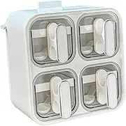 Wall-Mounted Spice Container for Salt Sugar Pepper with 4 Sections and Spoons, White, as described