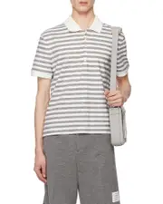 Thom Browne Short-Sleeved Striped Polo Shirt 0,1,2,3,4,5 light gray
