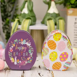 [生活品質館] 復活節裝飾用兔子扁平蛋形馬口鐵盒兒童禮物盒糖果盒