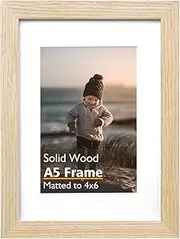 KINLINK A5 Picture Frame, Natural Solid Wood Frame with Acrylic Plexiglass for Pictures 4x6 with Mat or A5 without Mat, Tabletop and Wall Mounting Display Photo Frame 1 Pack