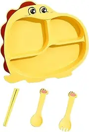 Toddler Dinner Plates - Dishes and Utensils with Divided Dinosaur Shape,with 3 Food Compartments for School, Home, Camping