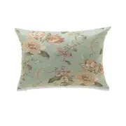 Pink Flowers On Light Green Background With Feather Down Insert Pillow