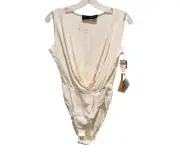 Vintage Donna Karan Black Lable Silk Bodysuit Women's Size 2 Ivory Saks NWT $290