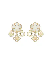 Tory Burch Mother Of Pearl Clover Cluster Drop Earrings in Gold Tone