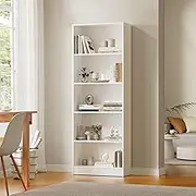 Oikiture Book Shelf with 5 Tier Display Rack White Bookshelf Bookcase