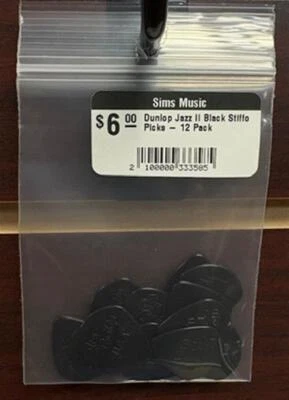 Dunlop Jazz II Black Stiffo Picks - Custom 12 Pack