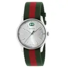 Gucci G-Timeless Silver Dial Green and Red Nylon Strap Watch 38mm YA1264236