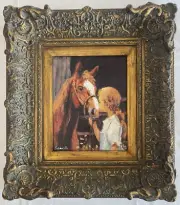 Original Oil Painting - A Girl and her Horse - Ornate Museum Quality Frame