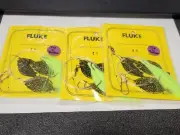 3 NJ Hand Tied Hi-Lo English Hook w/Chartreuse Hair Fluke/Summer Flounder Rig