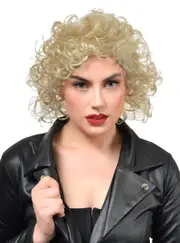 Greaser Womens Curly Blonde Sandy Costume Wig