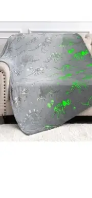 Premium Dinosaur Grey Glow In The Dark Flannel 50” X 60” Throw Blanket