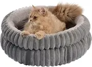 Cat Bed, Washable Round Cat Beds for Indoor, Super Soft Plush Faux Fur Donut Pet Bed with Non-Slip Bottom & High Supportive Edge, Non-Shedding Milk Plush for Puppy/Kitten/Small Dogs (20" x 20" x 8")