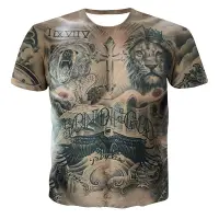 在飛比找蝦皮商城精選優惠-性感時尚肌肉紋身創意嘻哈搞笑硬漢夏季男士圓領短袖t恤上衣3d