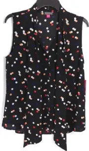 NWT Vince Camuto Polka Dot Tie Neck Button Front Blouse Top Size S P1015