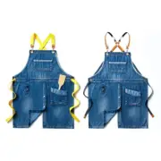 Denim Jeans Canvas Apron for Cross Back Adjustable Chef Apron Multi-pocket Stra