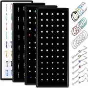 [Kakonia] 200 Pcs Stainless Steel Nose Ring Studs Set for Women Girls 22G Hoop 8 mm Cartilage Septum Lip Nose L-Shaped Bars Piercing Jewelry 1.5mm 2mm 2.5mm