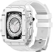 [RAYESS] Carbon Fiber Luxury Case for Apple Watch 7 45MM Rubber Strap Stainless Steel Cover for iWatch 44MM SE 6 5 4 Modification Kit (Color : I, Size : 45mm for 7)