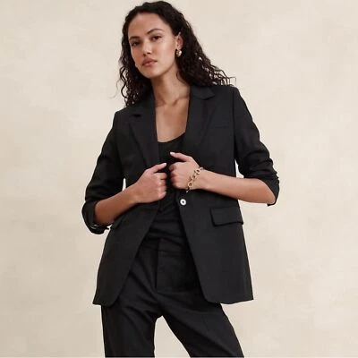NWT! Banana Republic Black Siena Italian Wool Blazer - Size 12p
